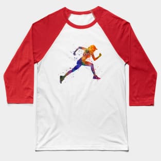 Woman runner jogger jumping Baseball T-Shirt